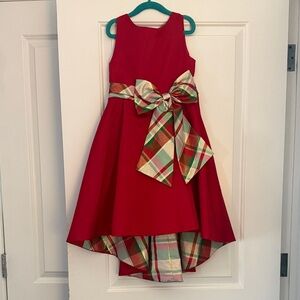 Girls Red Holiday High-Low Dress with Plaid Bow ❤️💚